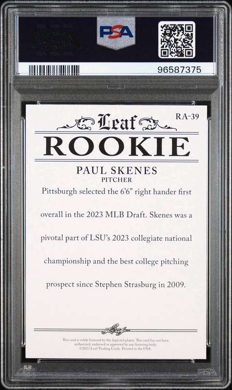 2023 LEAF SPECIAL RELEASE PAUL SKENES #RA39 ROOKIE ACHIEVEMENT PSA 10 view 2
