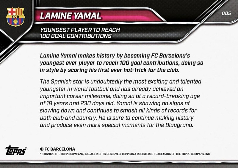TOPPS NOW Lamine Yamal 100 Goal Contributions 2026 FC Barcelona Card 5 view 2