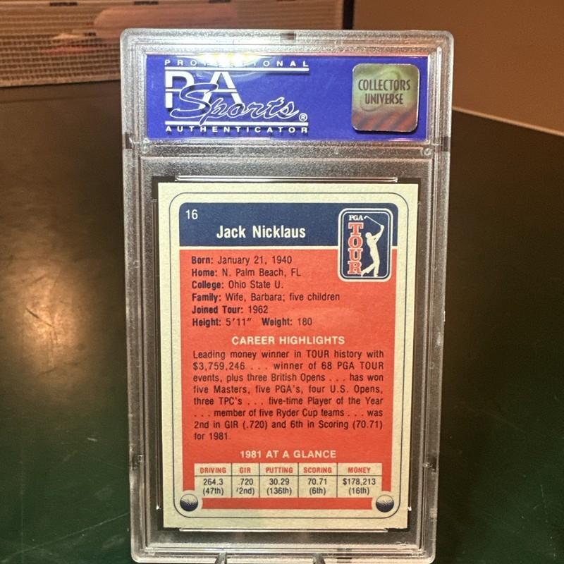 1982 DONRUSS GOLF #16 JACK NICKLAUS PSA 9 -2ND YEAR 73% RARER THAN HIS 1981 9 RC view 2