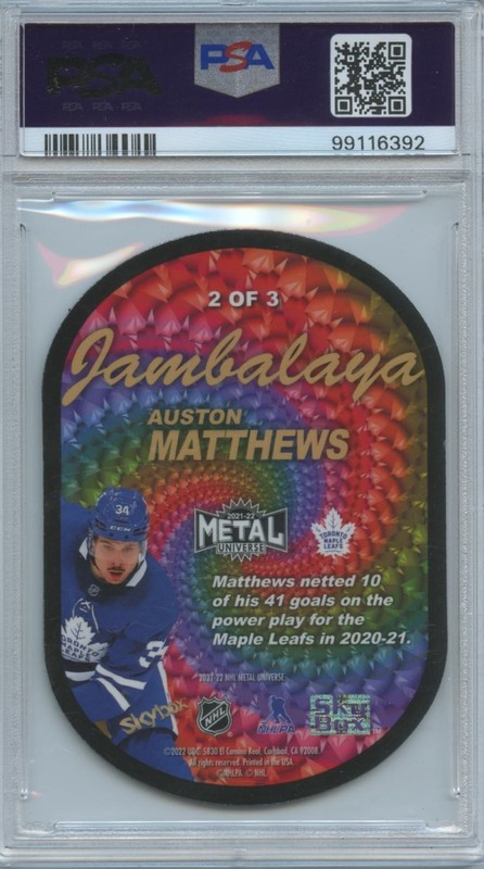 Auston Matthews 2021-22 Metal Universe Jambalaya SSP Toronto Maple Leafs PSA 9 view 2