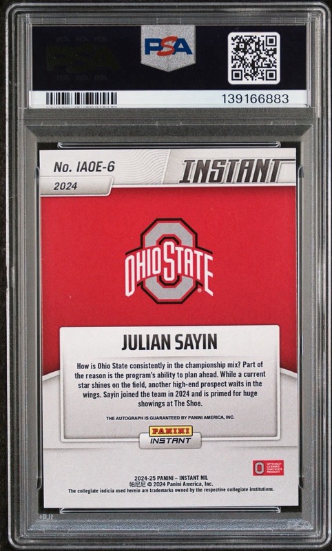 Julian Sayin 2024 Panini Instant Open Edition Autograph #IAOE6 Auto PSA 9 Mint view 2