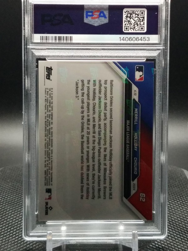 2024 Topps Now Jackson 3 Merrill Holliday Chourio #62 PSA 10 view 2