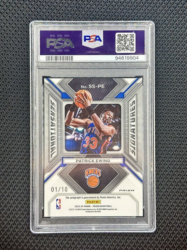 2023-24 Panini Prizm - Patrick Ewing Gold Prizm Auto 1/10 PSA 9/10 POP 1 view 2