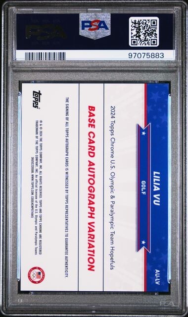 LILIA VU 2024 Topps Chrome Olympics GREEN Refractor Auto /99 PSA 10 GEM *gb view 2