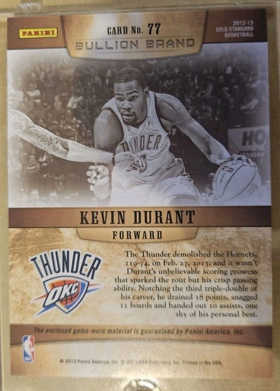 2012-13 Gold Standard Kevin Durant Bullion Brand Patch Logoman Tag 1/2 #77 view 2