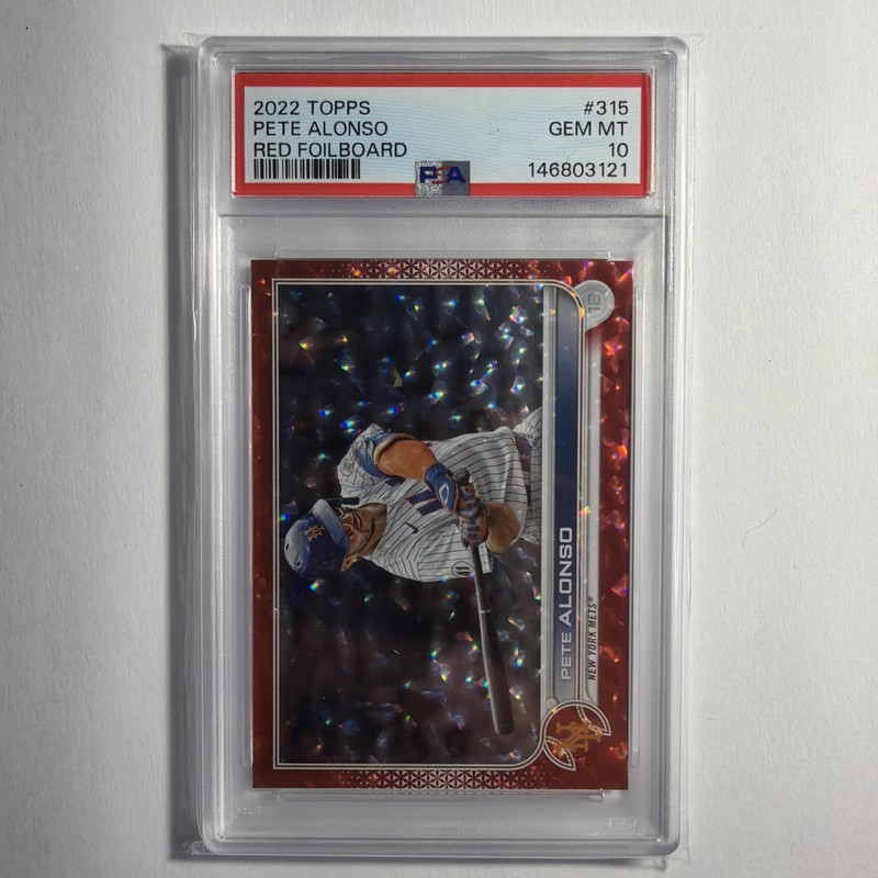 2022 Topps #315 Pete Alonso Red Foilboard 002/199 PSA 10 POP 1