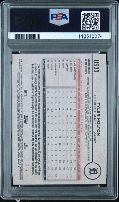 2024 Topps Update Tyler Holton Vintage Stock /99 PSA 8 view 2