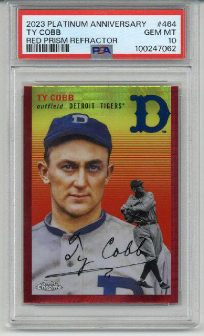 2023 TOPPS CHROME PLATINUM ANNIVERSARY RED PRISM REFRACTOR TY COBB PSA 10 RARE