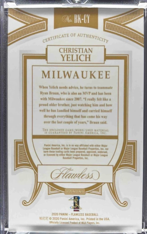 2020 PANINI FLAWLESS CHRISTIAN YELICH GAME USED BAT KNOB RELIC 1/1! view 2
