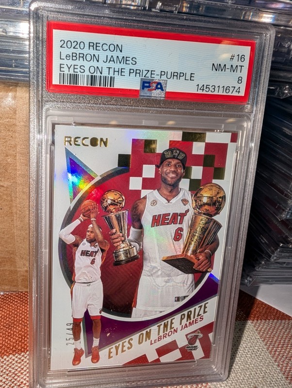 2020-21 Panini Recon - Eyes on the Prize LeBron James #16 Purple /49 PSA 8