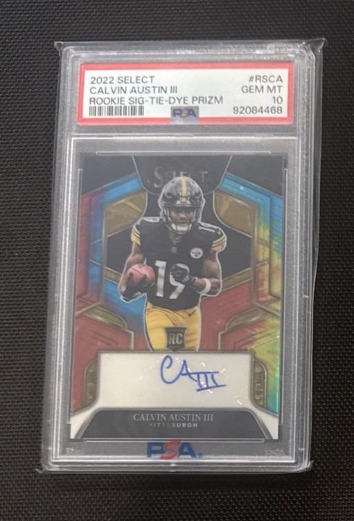 2022 Select Calvin Austin Rookie Tie-Dye Prizm PSA 10 Auto /25 RC POP 2