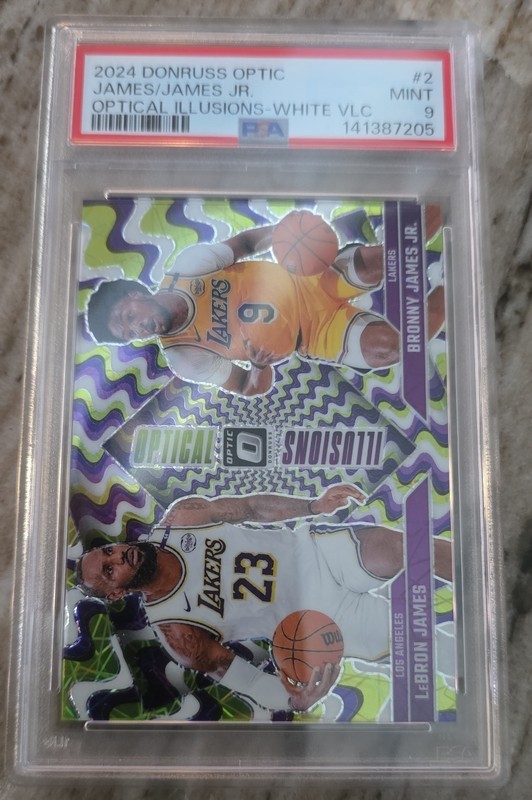 2024-25 Optic - Optical Illusions LeBron James &Bronny Lakers PSA 9 White /59