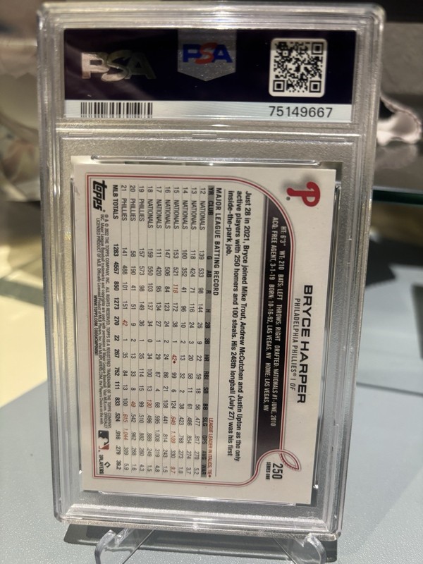 2022 Topps Series 1 Bryce Harper #250 SSP Image Photo Variation PSA 9 view 2