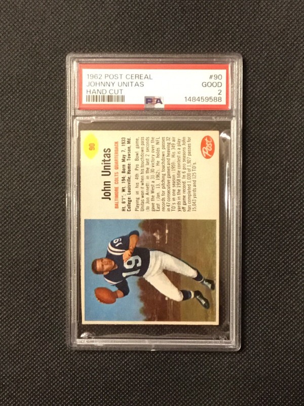 1962 Post Cereal Hand Cut #90 Johnny Unitas - Baltimore Colts HOF PSA 2 New Slab