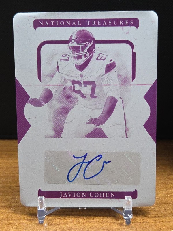 2024 Panini National Treasures Football JAVION COHEN Printing Plate 1/1 AUTO