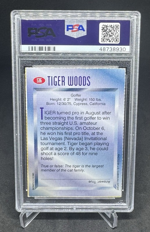 1996 SPORTS ILLUSTRATED FOR KIDS SERIES 3 #536 TIGER WOODS  RC PSA Authentic view 2