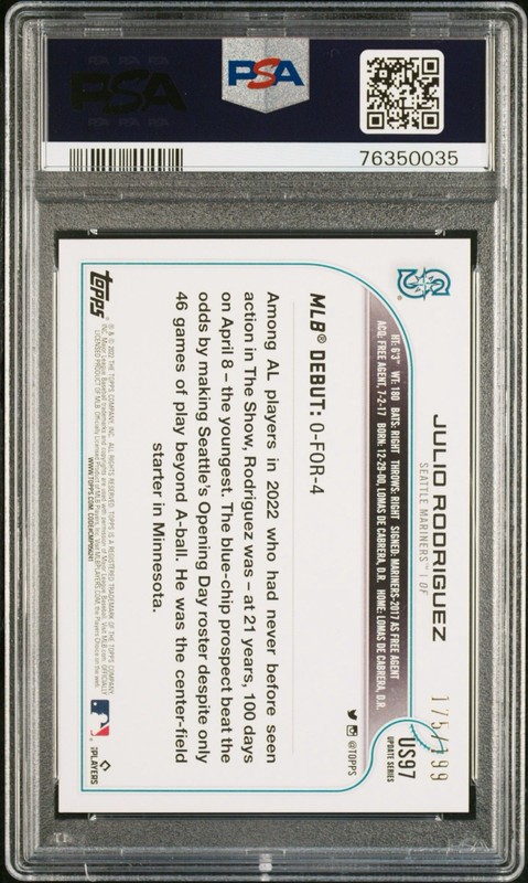 2022 Topps Update Julio Rodriguez Red Foil Rookie /199 PSA 10 🔥 view 2