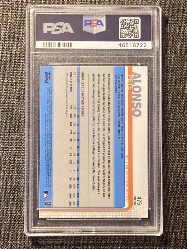 PSA 10 2019 TOPPS CHROME PETE ALONSO ROOKIE SAPPHIRE SP RC #475 METS view 2