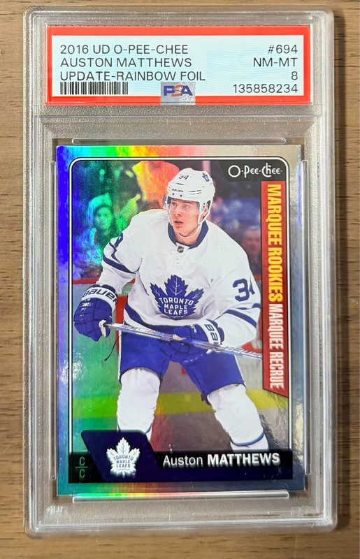 2016-17 O-Pee-Chee Update Rainbow Foil Rookie #694 Auston Matthews PSA 8 NM-MT