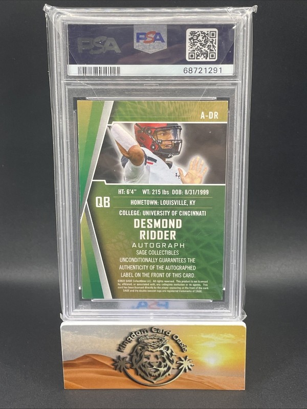 2022 SAGE Low Series Auto Black Desmond Ridder #A-DR Auto PSA 8 Rookie Bearcats view 2