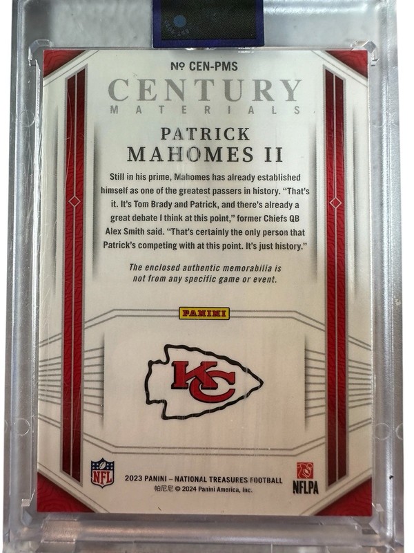 2023 Panini National Treasures - Century Materials Patrick Mahomes /99 view 2