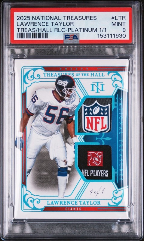 2025 PANINI NATIONAL TREASURES LAWRENCE TAYLOR PLATINUM 1/1 NFL SHIELD PSA 9🛡️