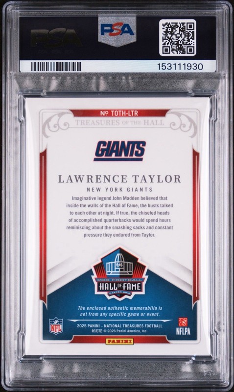 2025 PANINI NATIONAL TREASURES LAWRENCE TAYLOR PLATINUM 1/1 NFL SHIELD PSA 9🛡️ view 2