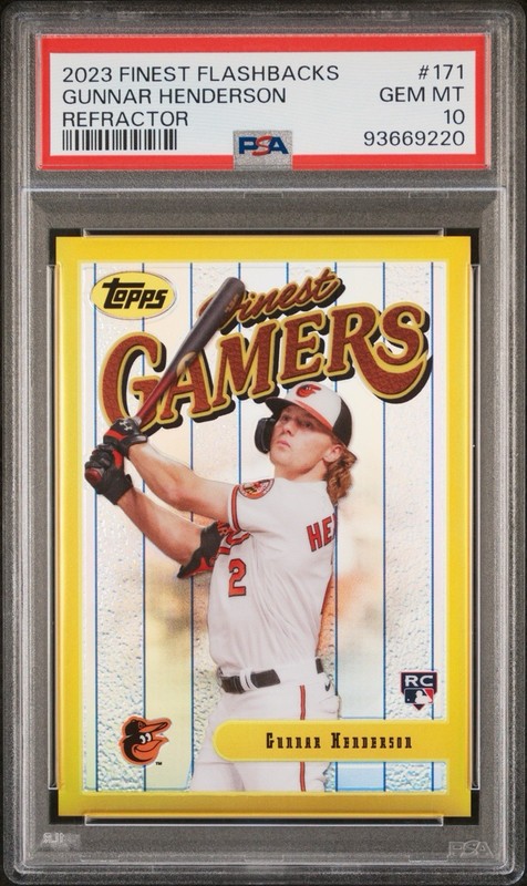 2023 TOPPS FINEST FLASHBACKS GUNNAR HENDERSON (RC) GOLD REF - RARE #171 PSA 10