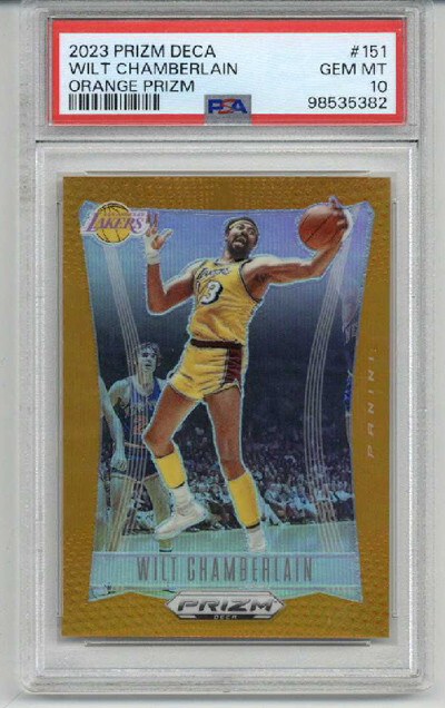 2023 PANINI PRIZM DECA ORANGE PRIZM #151 WILT CHAMBERLAIN /49 PSA 10 LOW POP