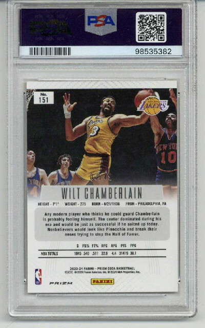 2023 PANINI PRIZM DECA ORANGE PRIZM #151 WILT CHAMBERLAIN /49 PSA 10 LOW POP view 2