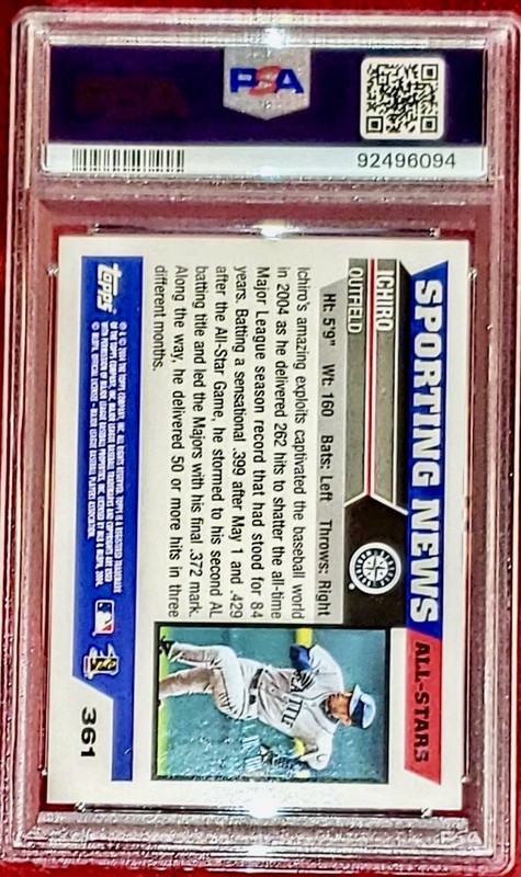 2005 TOPPS #361  ICHIRO SUZUKI PSA 10 SPORTING NEWS MARINERS view 2