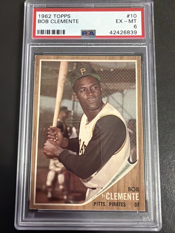 1962 TOPPS #10 ROBERTO CLEMENTE HOF PITTSBURGH PIRATES PSA EX-MT 6