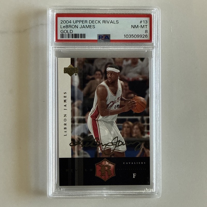 2004 UPPER DECK RIVALS GOLD PARALLEL - Foil Auto - #13 LEBRON JAMES PSA 8