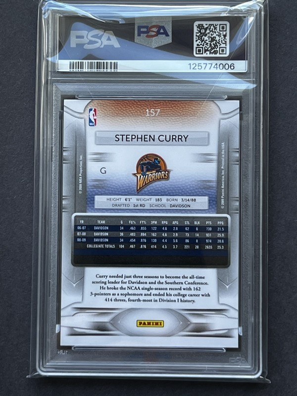 Stephen Curry 2009-10 Panini Prestige Rookie #157 PSA 9 RC Mint MT Warriors MVP view 2