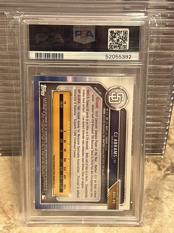 2019 Bowman Chrome Draft CJ Abrams PSA 10 1st BOWMAN #BDC-85 QTY AVL view 2
