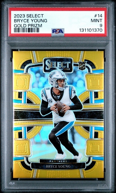 BRYCE YOUNG 2023 SELECT #14 GOLD PRIZM /10 ROOKIE PSA 9