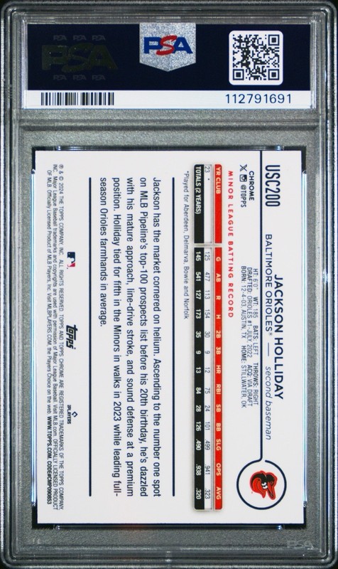 2024 TOPPS CHROME UPD JACKSON HOLLIDAY #USC200 SP PSA 9 view 2