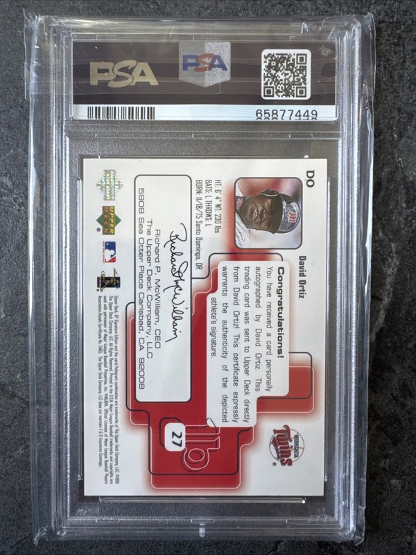 1999 SP Signature Edition - Autographs David Ortiz #DO (AU) PSA 10 view 2