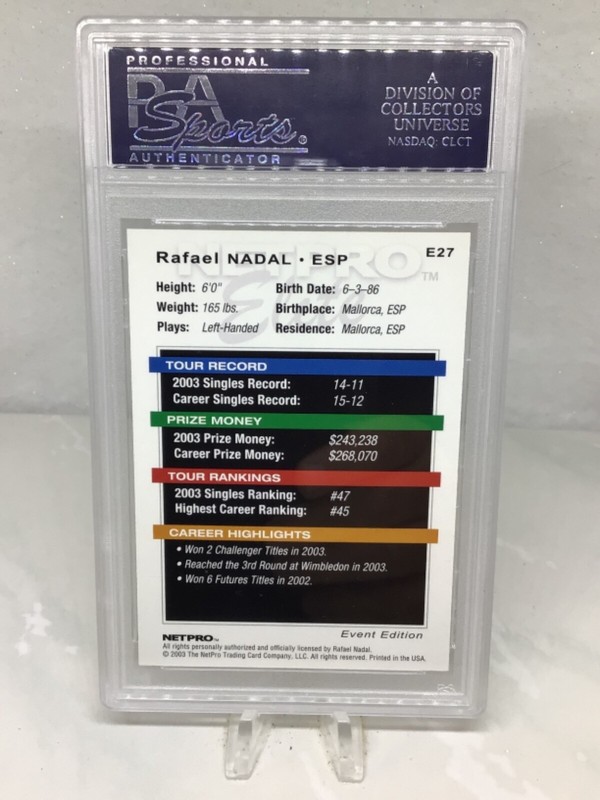 2003 Netpro Elite #E27 Rafael Nadal RC PSA 9 view 2