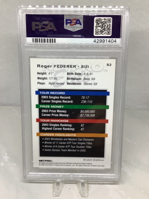 2003 Netpro Elite #S2 Event Edition Roger Federer RC PSA 9 view 2