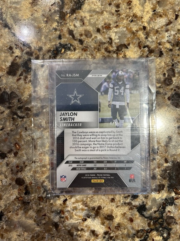2016 Panini Prizm Gold Vinyl Jaylon Smith Auto Autograph /5 Cowboys RC Rookie view 2