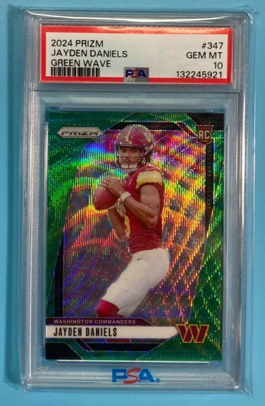 Jayden Daniels - PSA 10 - 2024 Prizm Rookie RC Green Wave #347 - Commanders
