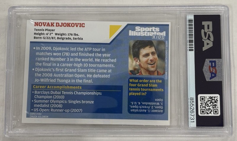 NOVAK DJOKOVIC SIGNED 2010 SI ROOKIE CARD PSA AUTO view 2