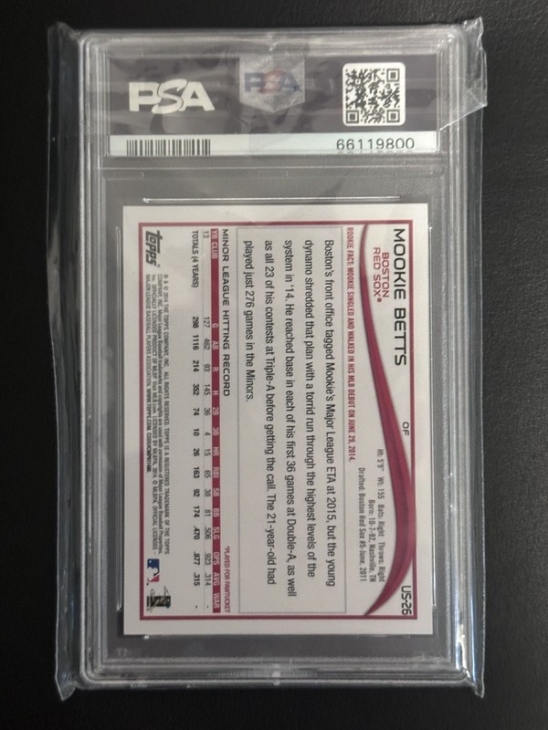 2014 Topps Update Series Mookie Betts #US-26 Batting (RC) PSA 10 Gem Mint view 2