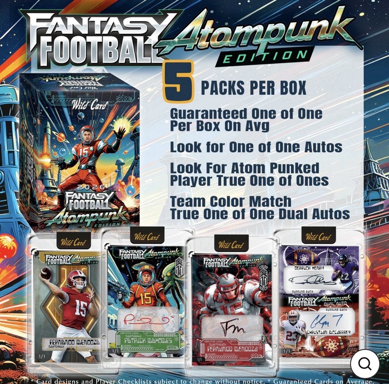 2026 Wild Card Fantasy Football Atompunk Hobby Box Sealed True 1/1 Auto Possible view 2