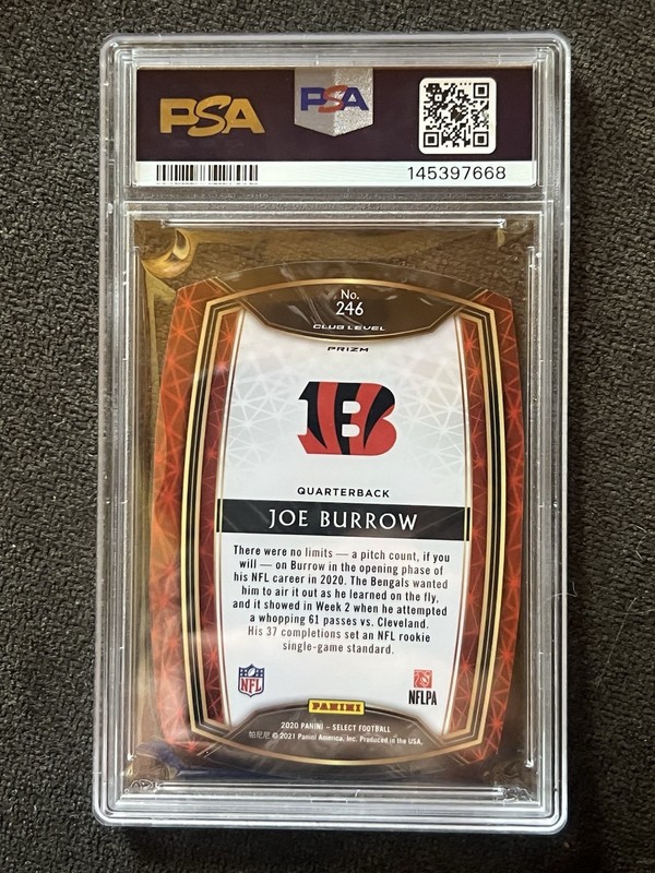 2020 Panini Select - Joe Burrow #246 Tri-Color Prizm Die-Cut (RC) PSA 10 view 2