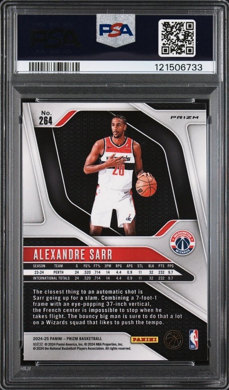 ALEXANDRE SARR 2024 PRIZM GLITTER ROOKIE PSA 9 view 2
