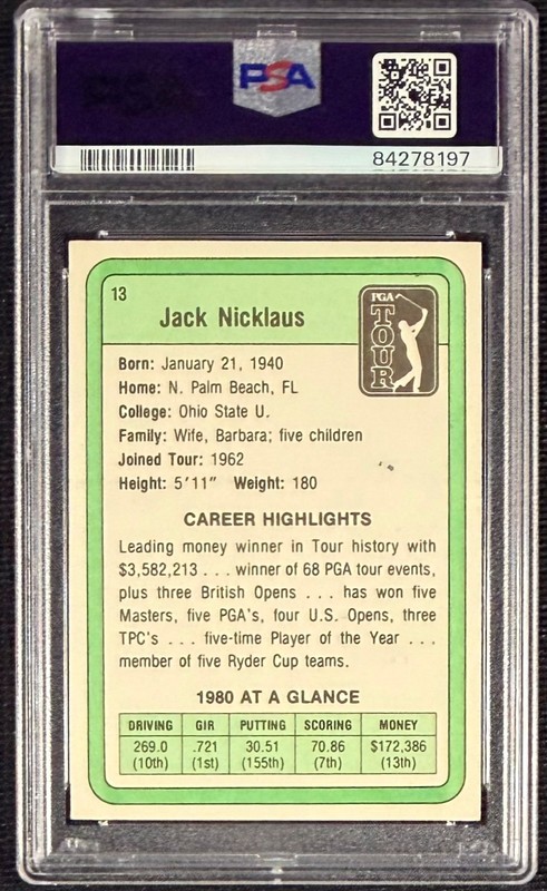 JACK NICKLAUS SIGNED 1981 DONRUSS Rookie PSA/DNA AUTO GRADE 9    84278197 view 2