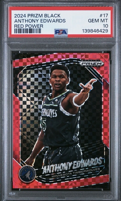 2024 PANINI PRIZM BLACK RED POWER #17 ANTHONY EDWARDS 73/75 PSA 10