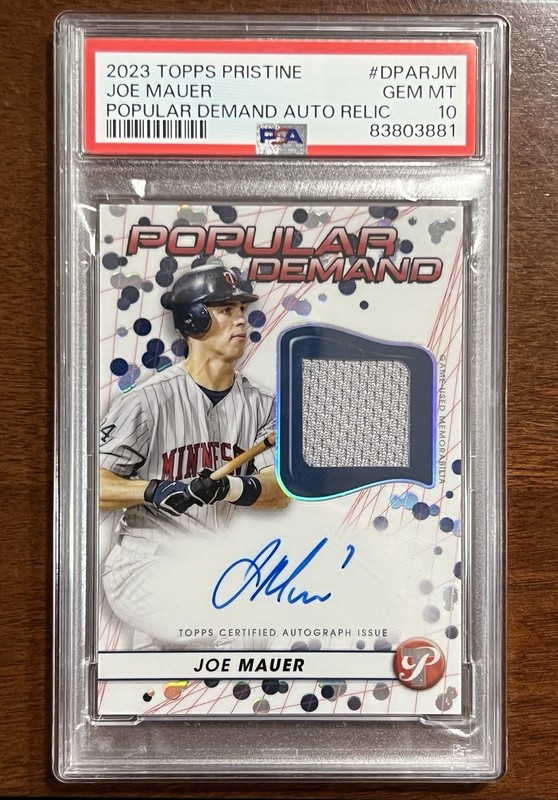 2023 Topps Pristine Joe Mauer Popular Demand Auto PSA 10 Relic Card #/25